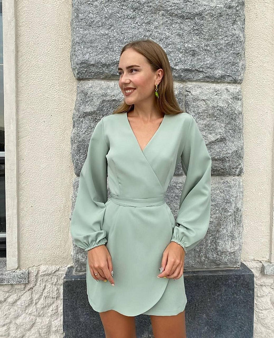 Жіноча романтична мінісукня на запах костюмка Фісташкова Одеса - фото 1