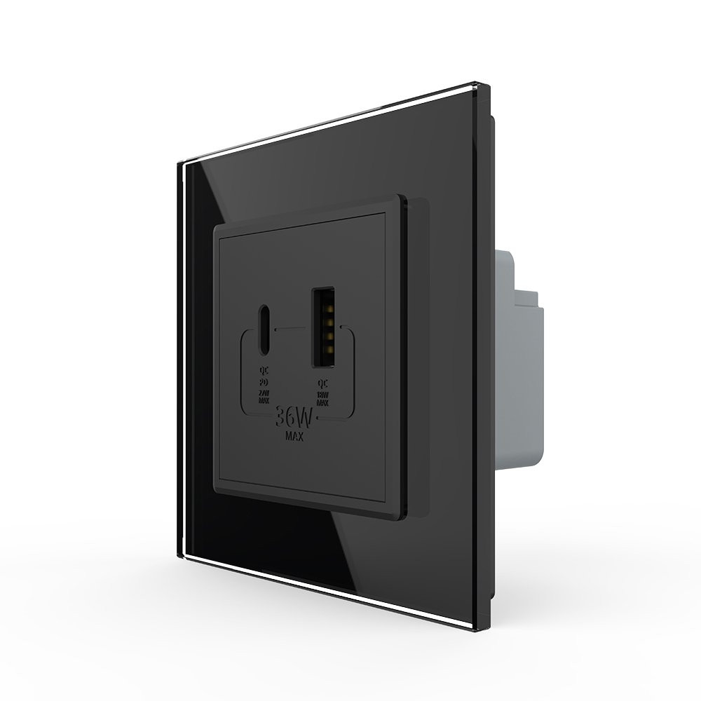 LIVOLO Розетка USB-A та USB-C з Power Delivery 36W Livolo чорний скло (VL-C7FCUA18W.UC18W-2BP) Коломия - фото 8