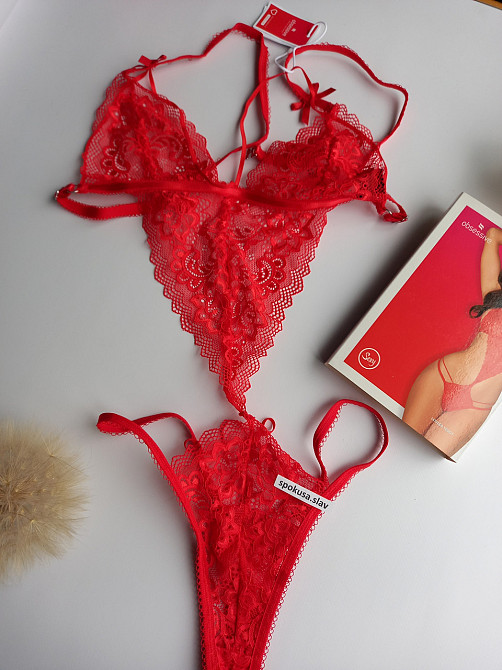 Жіноче мереживне боді Obsessive Lovlea Teddy  L-XL червоне Славута - фото 5