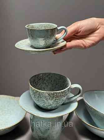 Набір чашок із блюдцем 4+4 шт Olens "Retro" 100 мл кераміка блакитна Київ