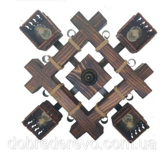 Люстра деревянна потолочна ковка на 4 алвфона Вижниця - фото 1