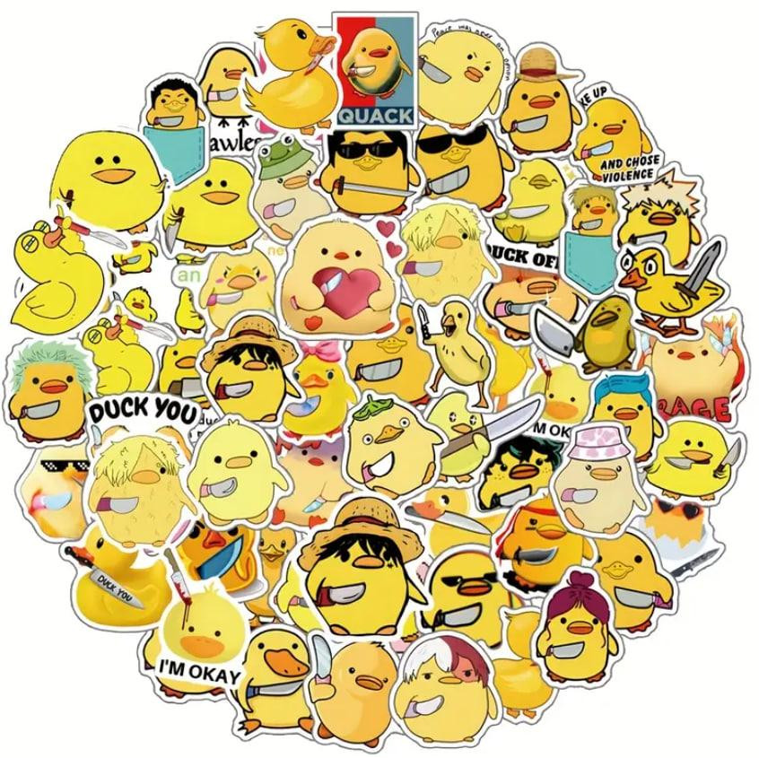 Набор наклеек (стикеров) Забавные Желтые Утки с Ножом (60 шт.) стикербомбинг для телефона, ноутбука Киев - изображение 2