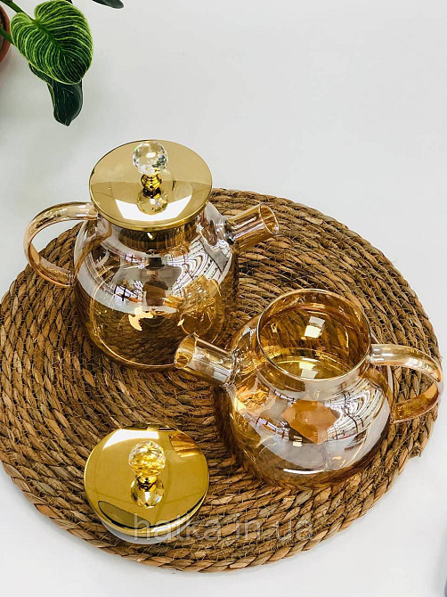 Чайник заварювальний Olens "Золота перлина" 1000 мл скляний із метал кришкою для дому та ресторану Київ - фото 3