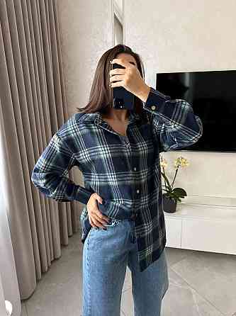 Жіноча повсякденна сорочка в клітинку на ґудзиках Синій, 48/52 Одеса