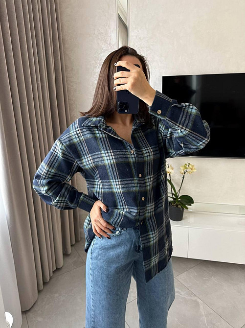 Женская повседневная рубашка в клетку на пуговицах Синий, 48/52 Одесса - изображение 1