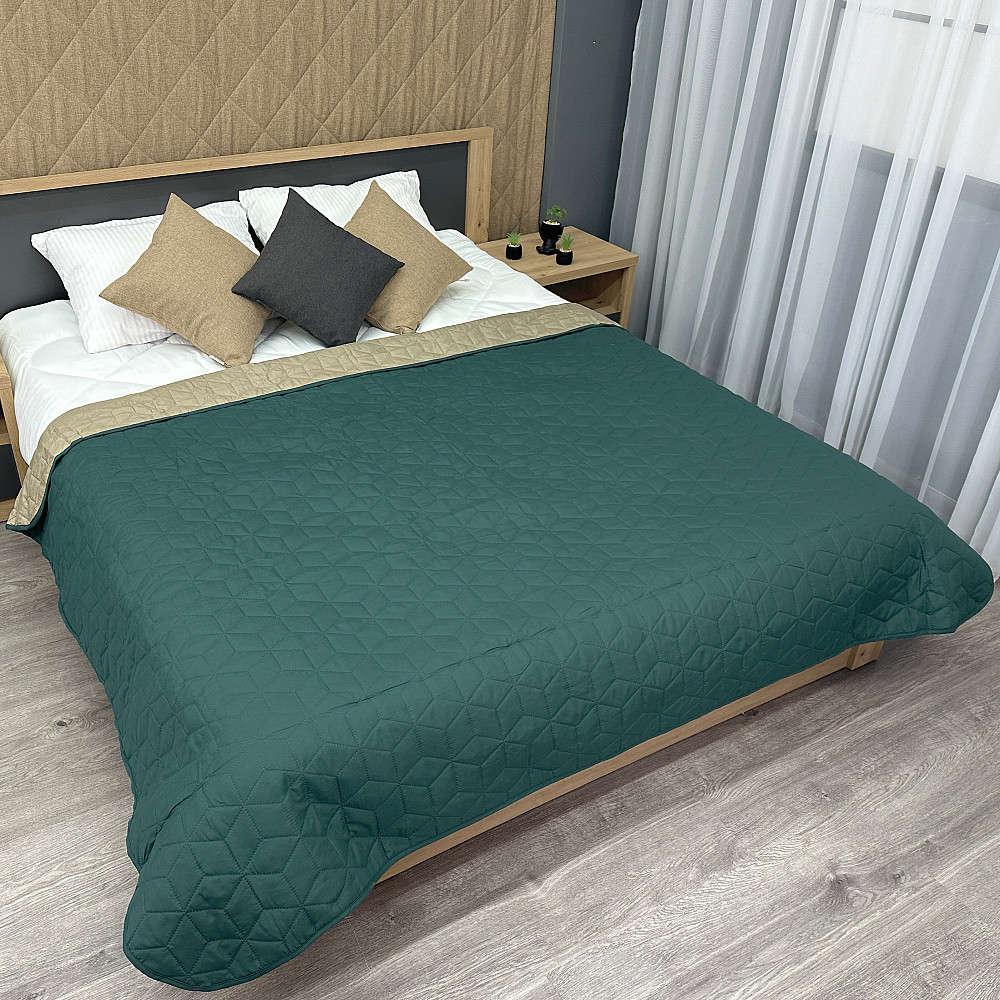 Покривало двостороннє Decorator Microfiber куб 180х215 см зелений з сірим (85-084) Київ - фото 1