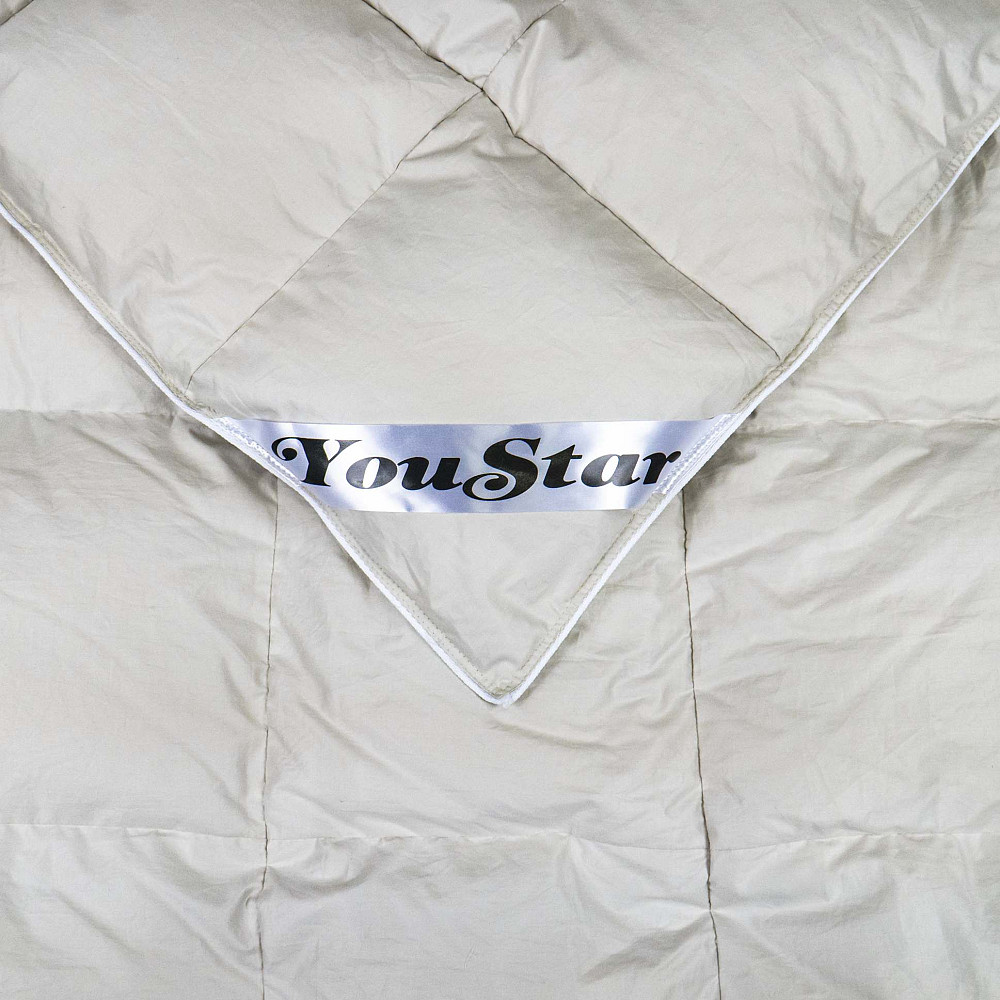 Ексклюзивна пухова Касетна Двоспальна ковдра преміум якості YouStar 100% гусячий пух, Сатин, розмір 175х205 см (Бежевий) Суми - фото 7