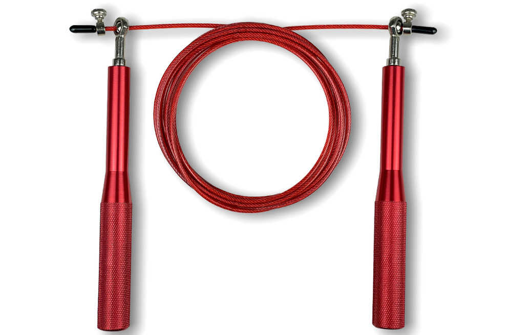 Швидкісна скакалка EasyFit Aluminium зі сталевим тросом та алюмінієвими ручками червона Коломия - фото 1