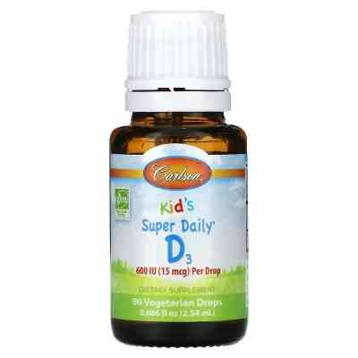 Вітамінно-мінеральний комплекс Carlson Вітамін D3 для Дітей у Краплях, 600 МО, Kid&apos;s Super Daily D3, 2.54 мл (CAR-12610) Вінниця