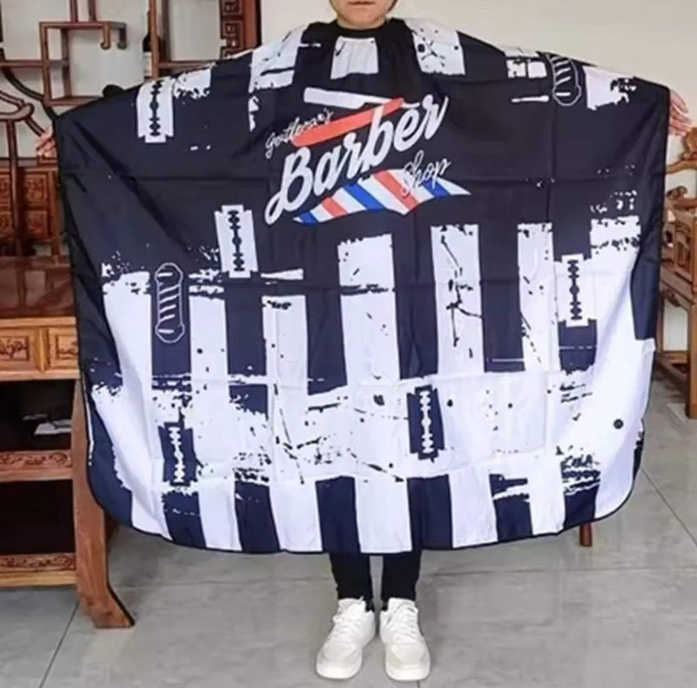 Парикмахерская накидка Barber для стрижки и покраски 140 на 50 см чёрный c белым Киев - изображение 5