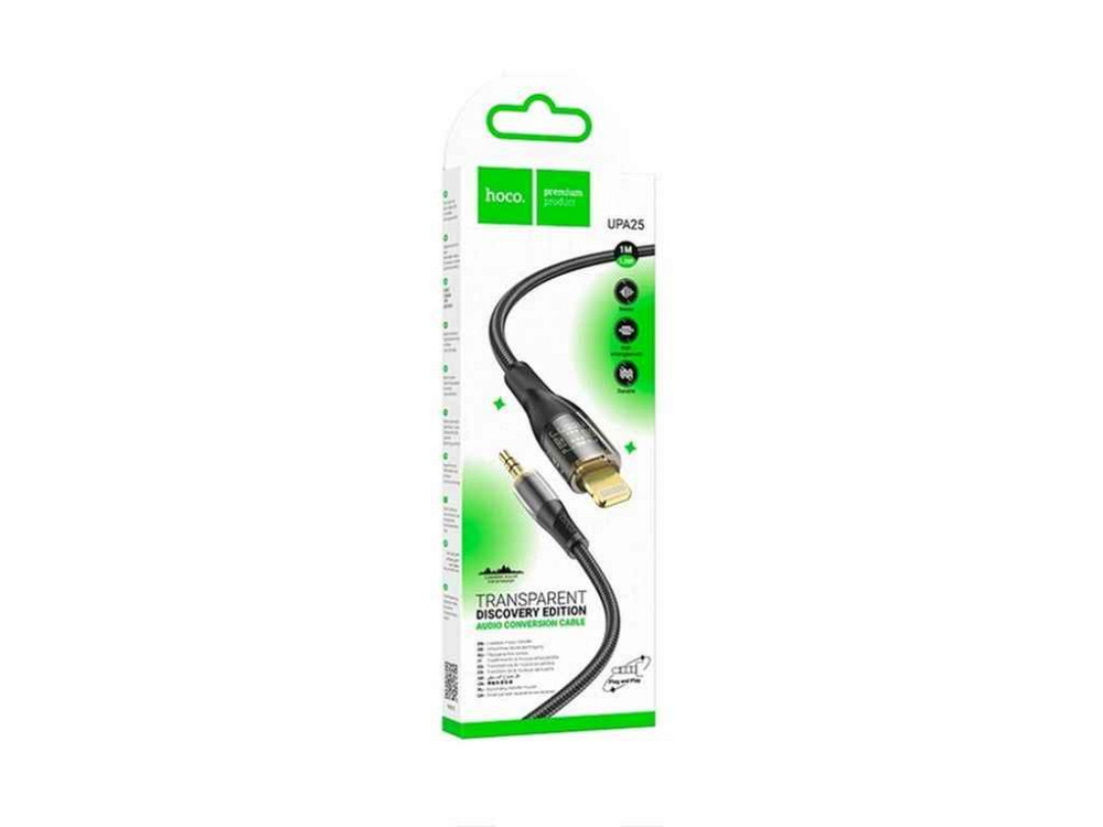 Кабель AUX 3,5 - Lightning UPA25 тканевый 1м ТМ Hoco Киев - изображение 1