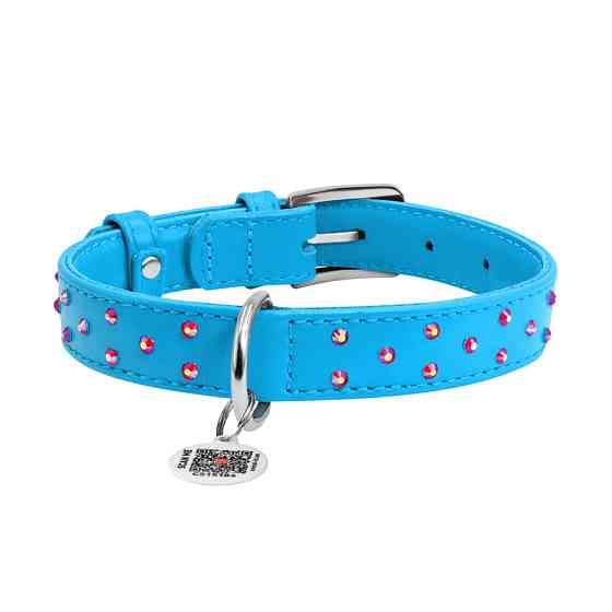 Нашийник для собак шкіряний WAUDOG Glamour з QR паспортом, з клейовими стразами, Ш 25 мм, Дов 3 Коломия
