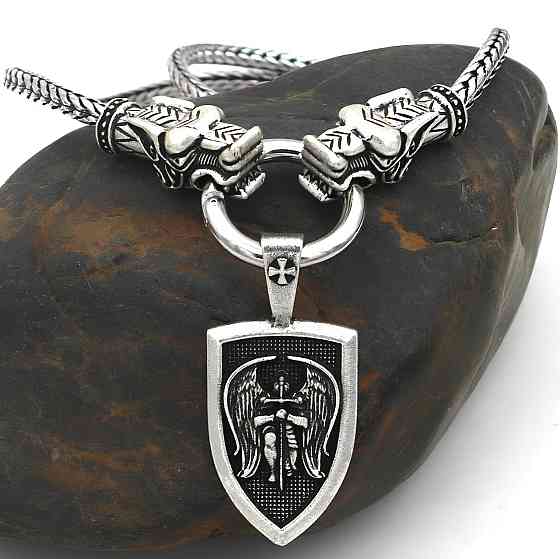 Кулон Архангел Михаил RESTEQ — стильный мужской кулон с цепочкой 60 см из цинкового сплава, массивный и выразительный кулон в Киев