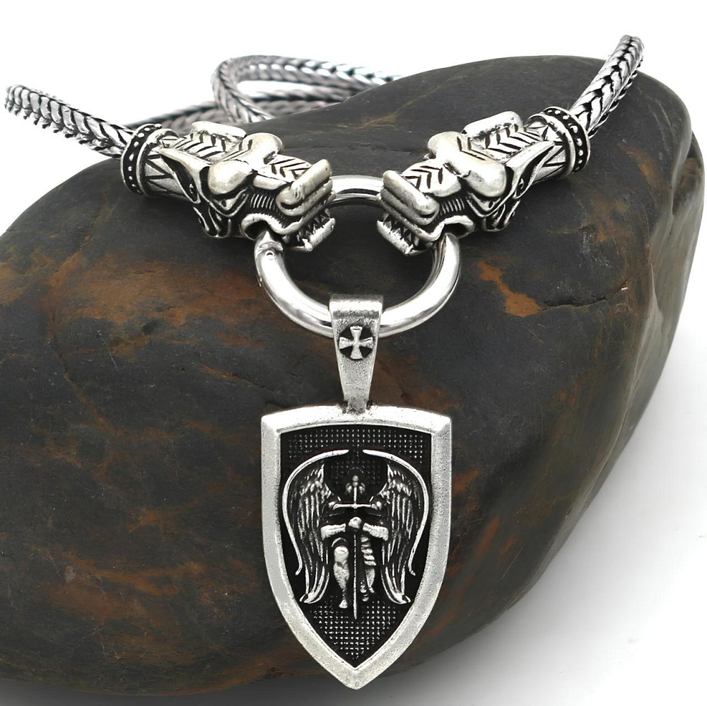 Кулон Архангел Михаїл RESTEQ — стильний чоловічий кулон на ланцюжку 60 см із цинкового сплаву, масивна та виразна прикраса у Київ - фото 4