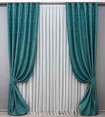 Комплект готовых штор VR-Textil Жаккард Sultan № 1562ш Темно-бирюзовый 150х285 см 2 шт (33-0426) Киев