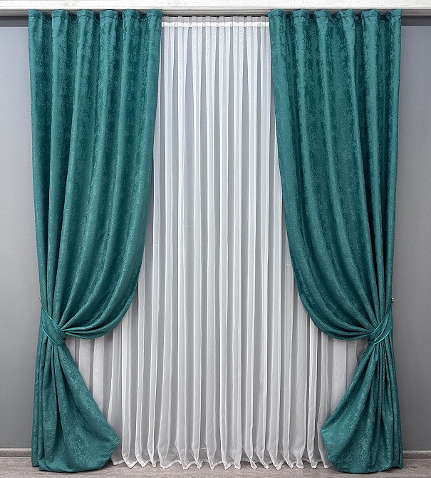 Комплект готовых штор VR-Textil Жаккард Sultan № 1562ш Темно-бирюзовый 150х285 см 2 шт (33-0426) Киев - изображение 2