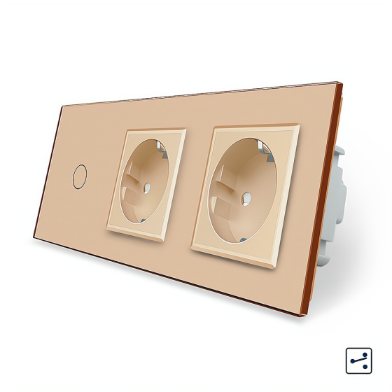 LIVOLO Сенсорний прохідний/перехресний вимикач 1 сенсор 2 розетки Livolo золото скло (VL-C701S/ Коломыя