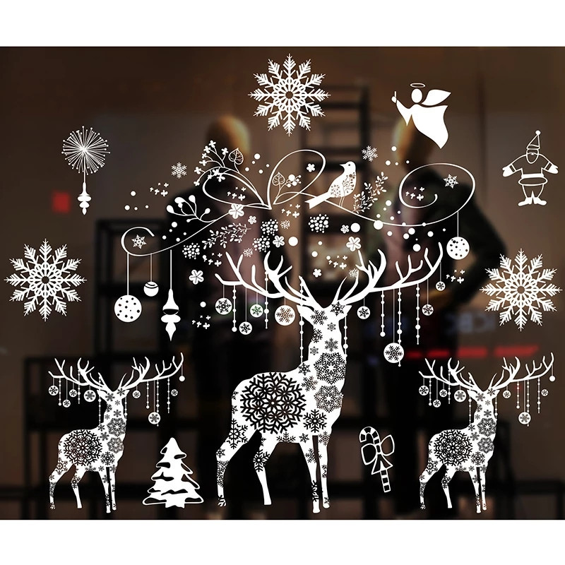 Новогодняя силиконовая наклейка Олени 53 на 70 см белый Киев - изображение 1