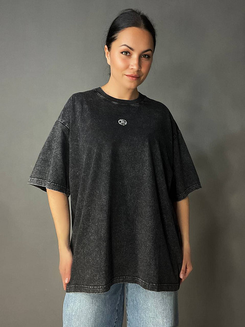 Футболка женская A-N 26089 тай-дай оверсайз с камнями буква B, черный, one size Киев - изображение 15