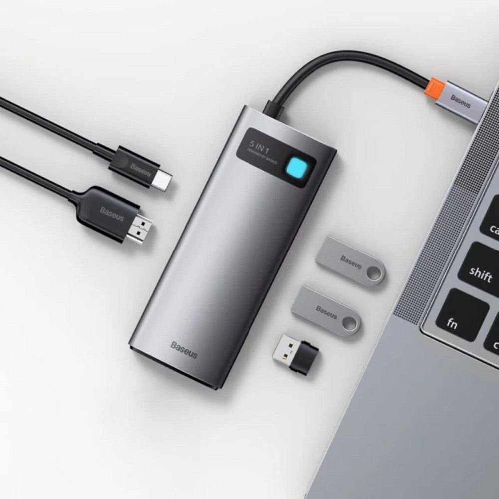 Док станція хаб для ноутбуку комп'ютеру Baseus Metal Gleam Series 5-in-1 багатофункціональний CAHUB-CX0G Одеса - фото 6