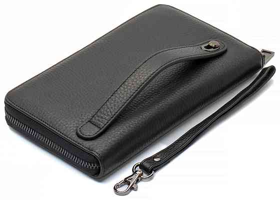 Чорний шкіряний гаманець-клатч з блоком для карток Київ