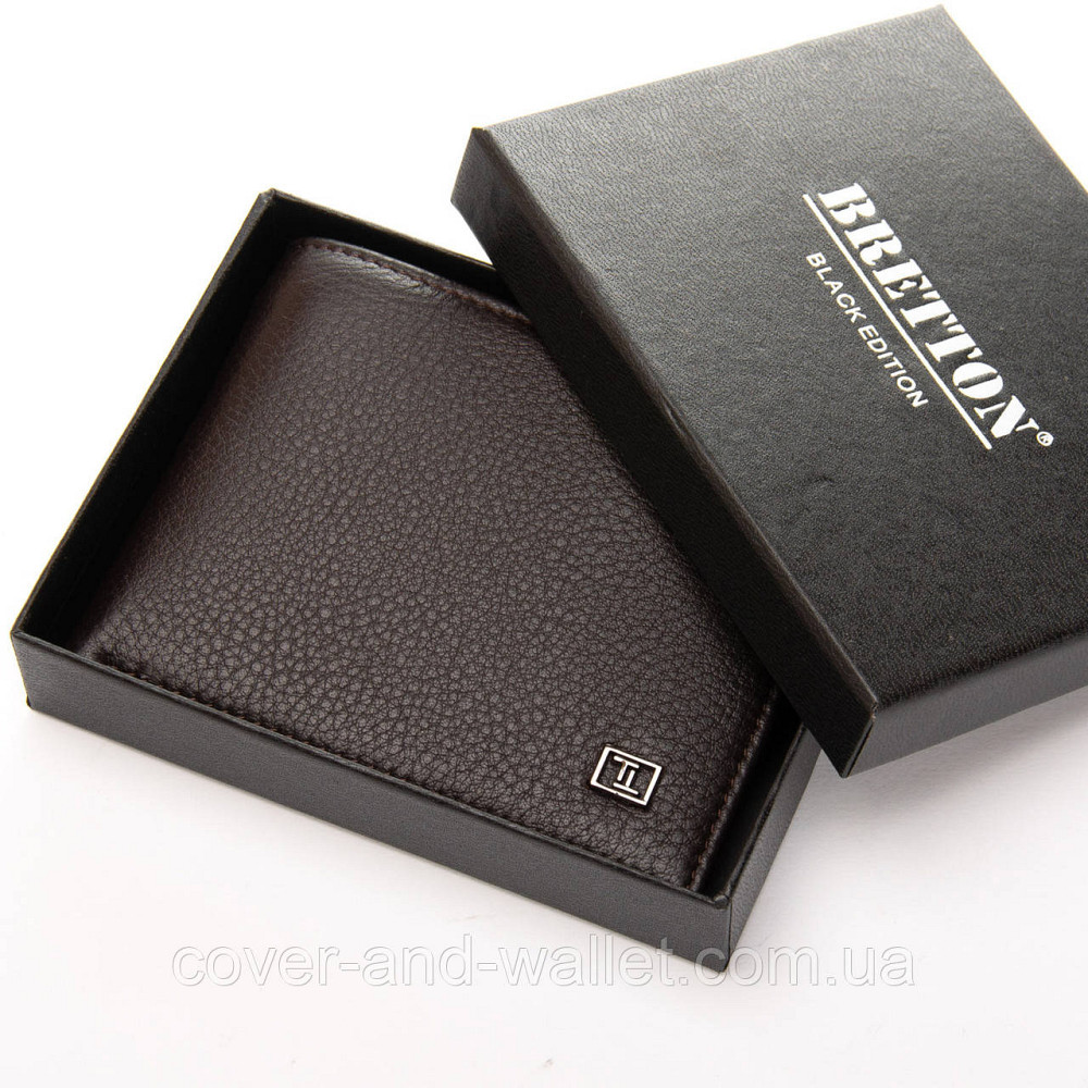 Тонкий чоловічий гаманець на магнітах коричневого кольору із натуральної шкіри Bretton Київ - фото 7