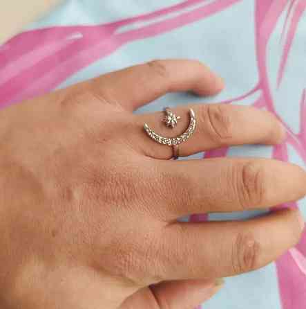 Кольцо Луна и Звезда со стразами — регулируемое кольцо Киев