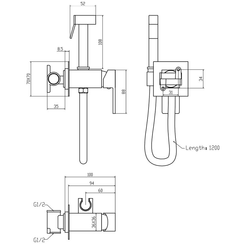 Смеситель для гигиенического душа Mixxus Premium Kvadro 333 Inner с лейкой (MI6925) Киев - изображение 2