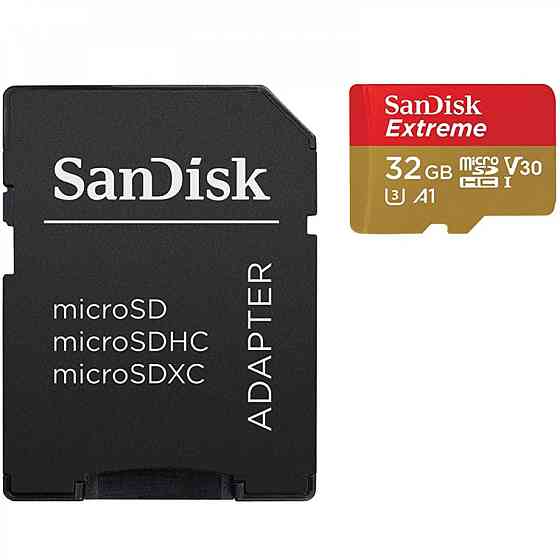 microSDHC (UHS-1 U3) SanDisk Extreme Action A1 32Gb Class 10 V30 (R100Mb/s, W60Mb/s) (adapter SD) TP Київ