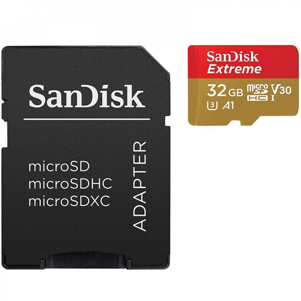 microSDHC (UHS-1 U3) SanDisk Extreme Action A1 32Gb Class 10 V30 (R100Mb/s, W60Mb/s) (adapter SD) TP Київ - фото 1