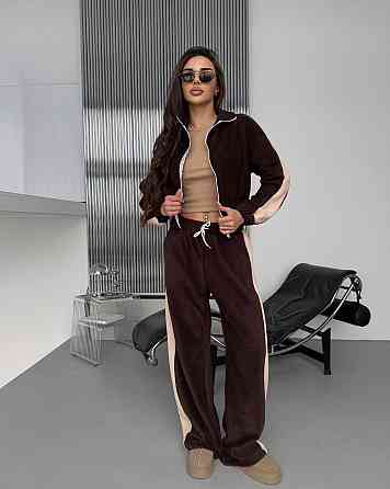 Жіночий теплий повсякденний костюм із лампасами, двобічний фліс Шоколад Одеса