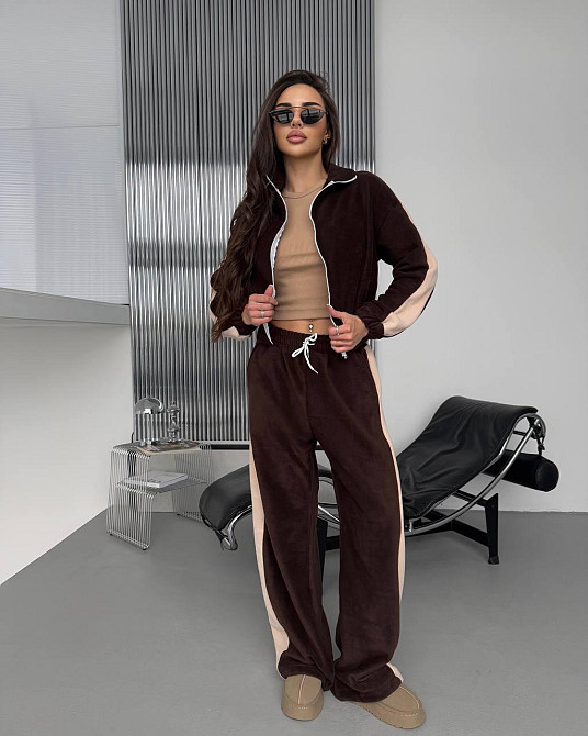 Жіночий теплий повсякденний костюм із лампасами, двобічний фліс Шоколад Одеса - фото 4