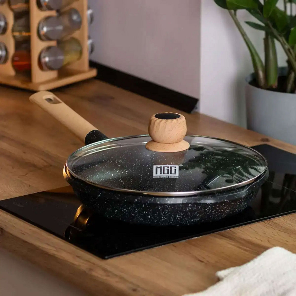 Алюмінієва сковорода 2,8 л мармурова з антипригарним покриттям Ø 28 см чорна MGC HP-4-425B Коломия - фото 2