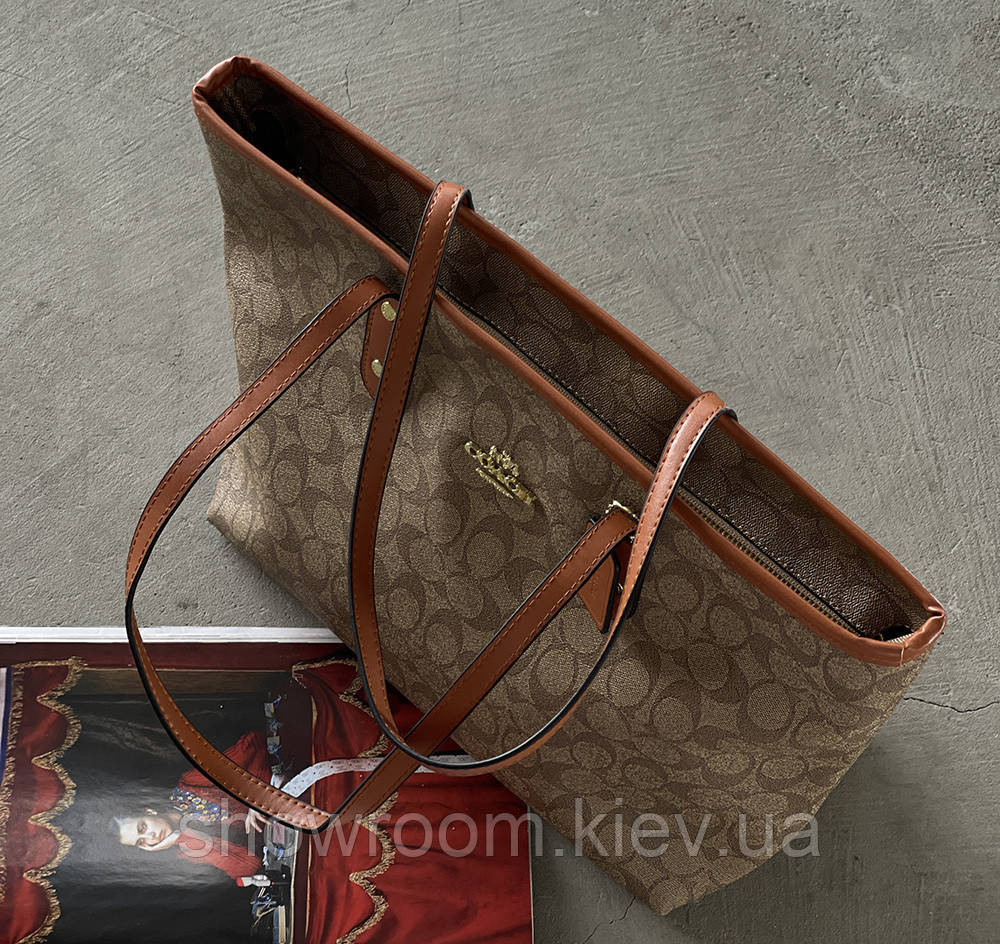 Жіноча сумка шоппер Coach City Tote світло-коричнева Київ - фото 5