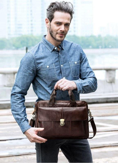 Сумка чоловіча шкіряна горизонтального типу Vintage 14798 Коричнева Київ - фото 1