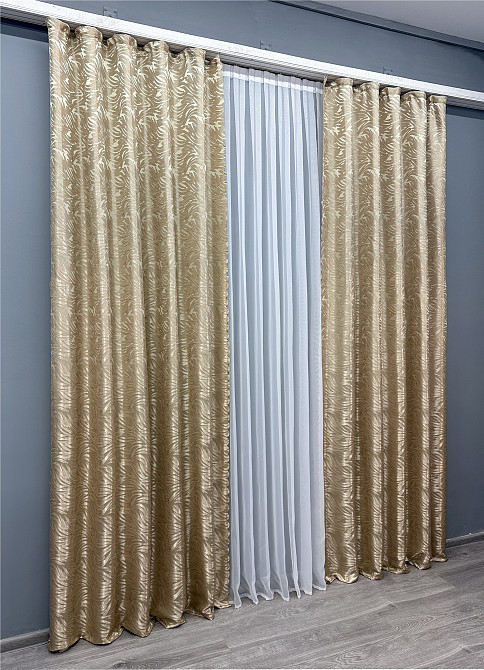 Комплект готових штор VR-Textil Жакард Magic № 1604ш Пісочний 145х270 см 2 шт (33-0574) Київ - фото 4