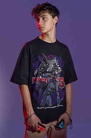 Футболка для хлопчика з аніме принтом Персона Схіртгоро Акекхі Схін оверсайз (зріст від 165 до 180) Чорний AnimeJ0966m Дніпро