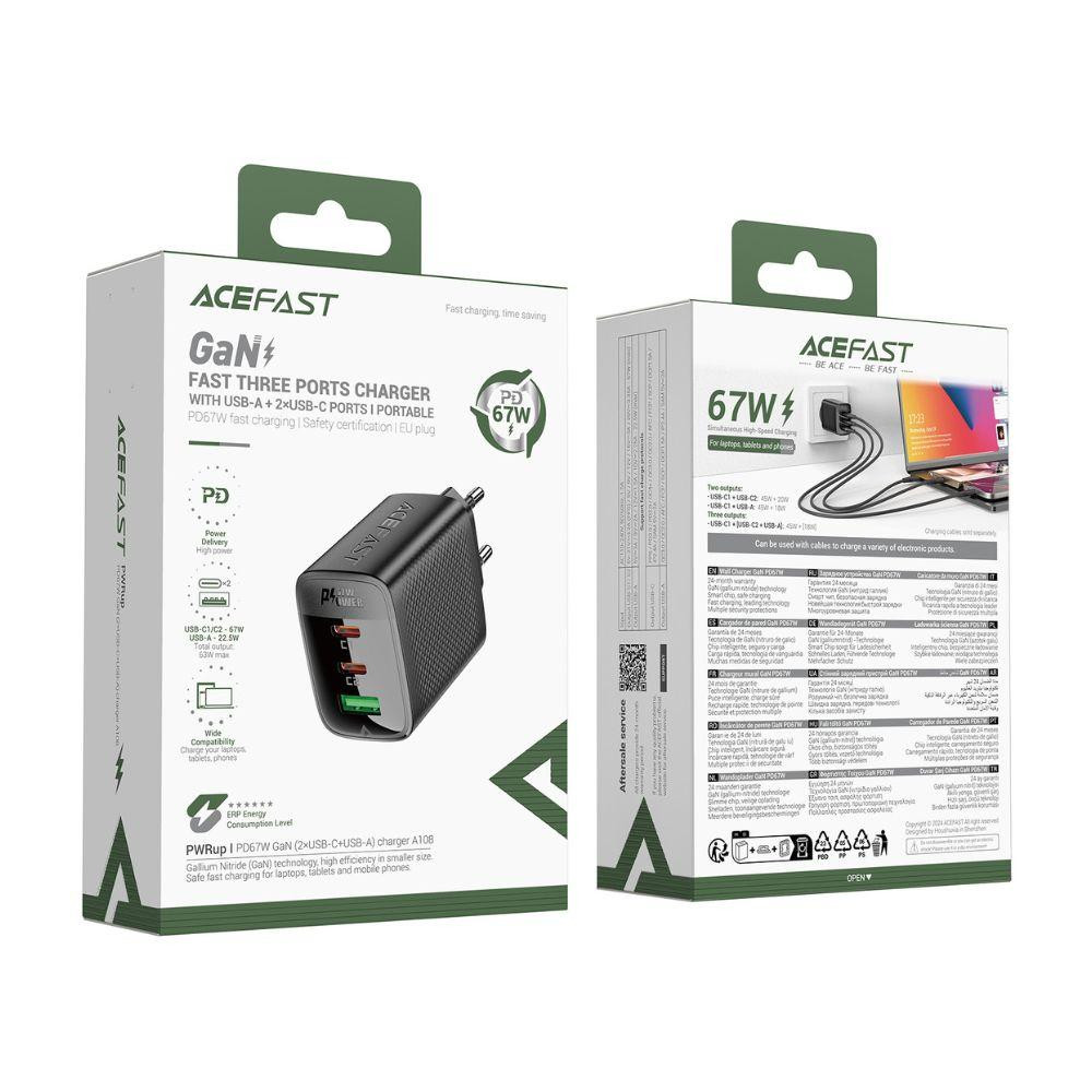 Сетевое зарядное устройство ACEFAST A108 PD67W GaN (2*USB-C+USB-A) charger Black Киев - изображение 6