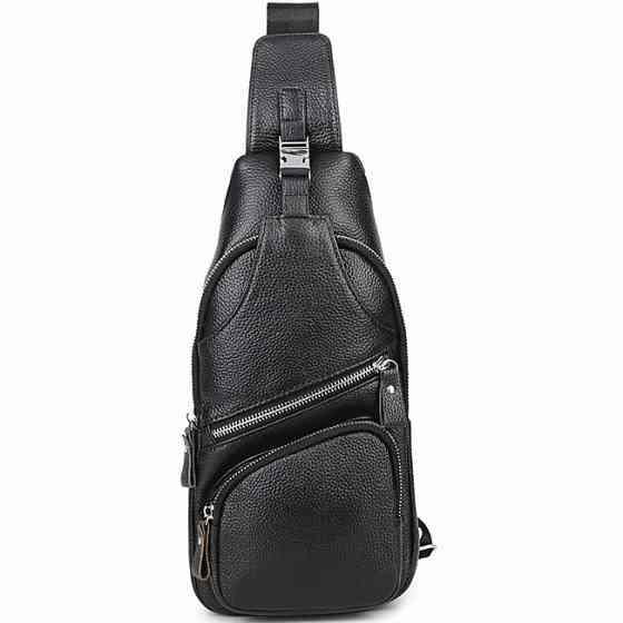 Чоловіча шкіряна сумка-слінг 17х32х7, бананка для роботи та офісу TIDING BAG - MK-96303 чорна Київ
