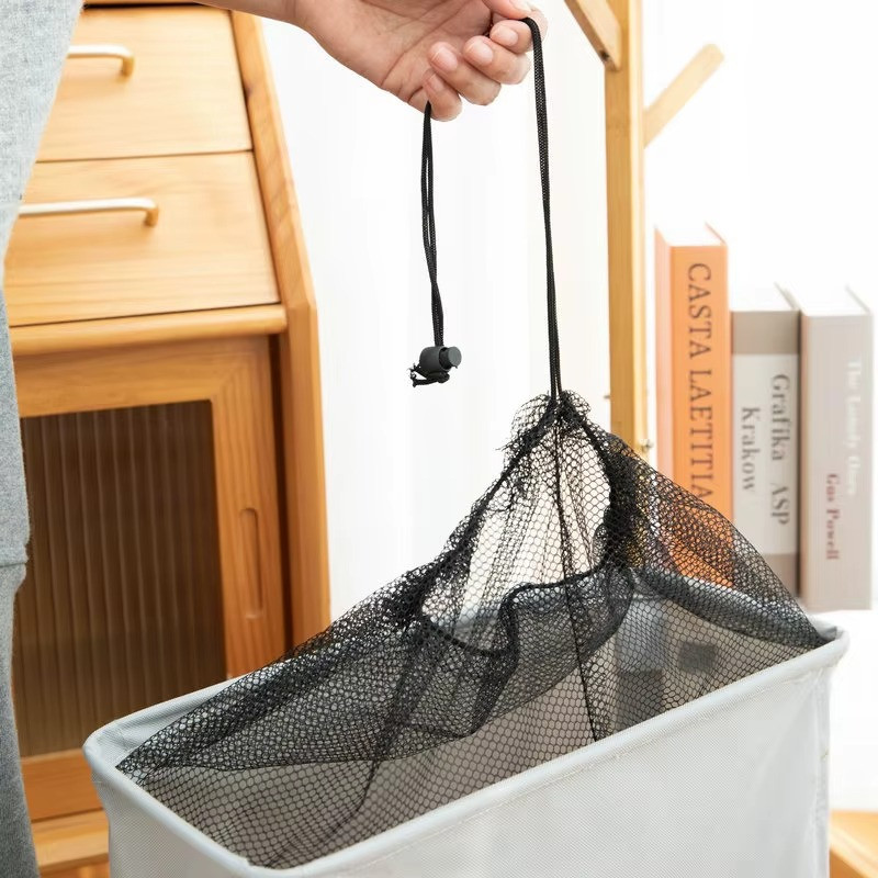 Корзина в ванную комнату со съемным мешком сеткой для хранения и стирки белья,складная на колесах,светло-серый Каменец-Подольский - изображение 4