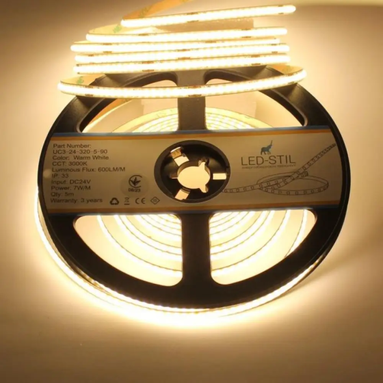 LED-STIL Світлодіодна стрічка LED-STIL 3000K 7 Вт/м COB 320 діодів IP33 24 Вольта 600 Lm тепле Коломия