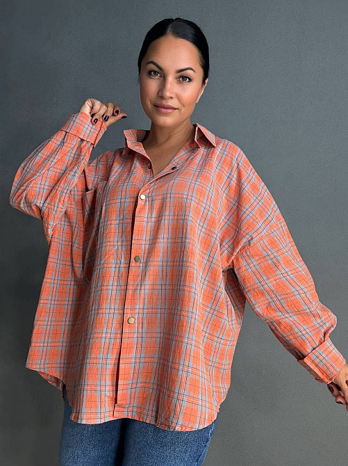 Рубашка женская A-N 7866 супероверсайз в клетку широкая, оранжевий, one size Киев - изображение 6