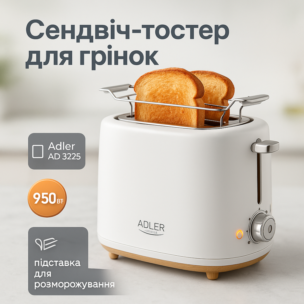 Тостер з решіткою для булочок Adler AD 3225, 6 рівнів обсмажування 950Вт RC-81 Львів - фото 16