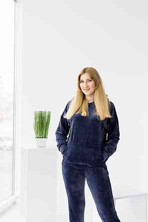 Жіночий велюровий костюм із капюшоном Синій XS Харків