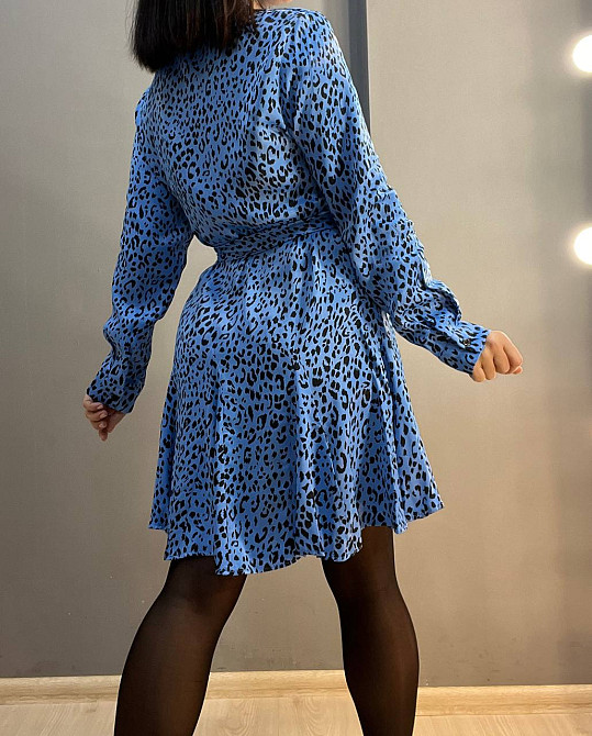 Платье женское Mix Ray 4219 леопардовый принт короткое на пуговицах с поясом голубое, голубой, S Киев - изображение 15