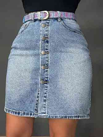 Спідниця жіноча джинсова Vanver 2035 пряма коротка на гудзиках з поясом стрейчева блакитна, блакитний, 30, 30, 78 см, 102 см Київ