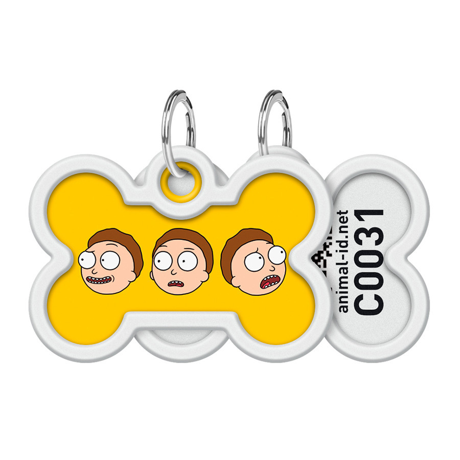 Адресник для собак і котів металевий WAUDOG Smart ID з QR-паспортом, малюнок "Рік і Морті 2", кістка, Д 40 Вінниця - фото 1