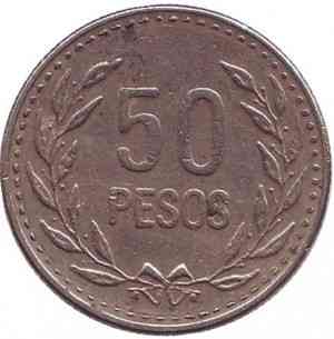 Монета 50 песо. 1990,2003 рік, Колумбія.(БД) Полтава