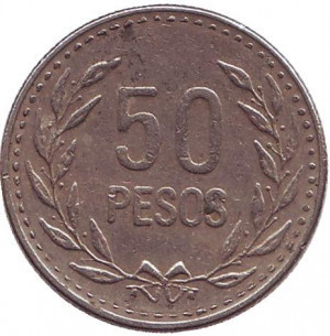 Монета 50 песо. 1990,2003 рік, Колумбія.(БД) Полтава - фото 1