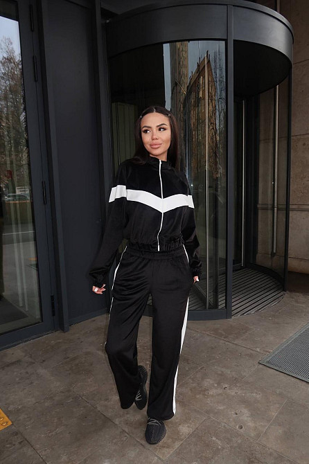 Женский стильный повседневный костюм двойка велюр спорт Черный, 44/46 Одесса - изображение 1